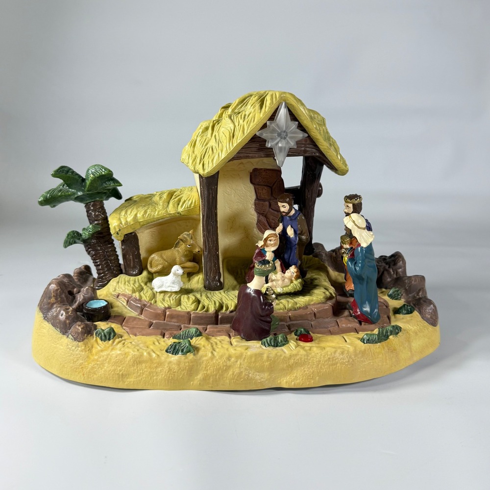 Gemmy Nativity Scene Christmas Light Up Musical Narrator Jesus Birth Story WORKS